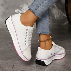 Platform Canvas Lace Up Sneakers Non Slip Thick Soles Comfort Sporty Style