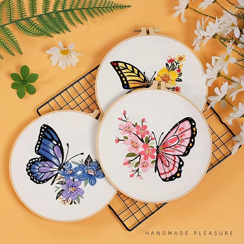 Butterfly & Flowers Embroidery Kit DIY Cross Stitch Wall Decoration