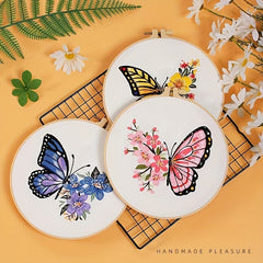 Butterfly & Flowers Embroidery Kit DIY Cross Stitch Wall Decoration