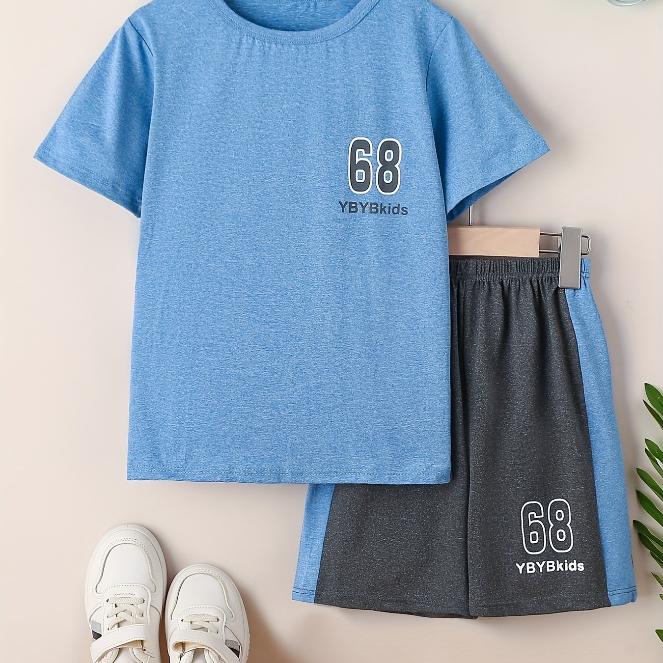 2 Boys Sports Number 68 Short Sleeve T shirts Basketball Set