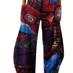  Geometric Print Wide Leg Pants Women's Casual Non Stretch Pants
