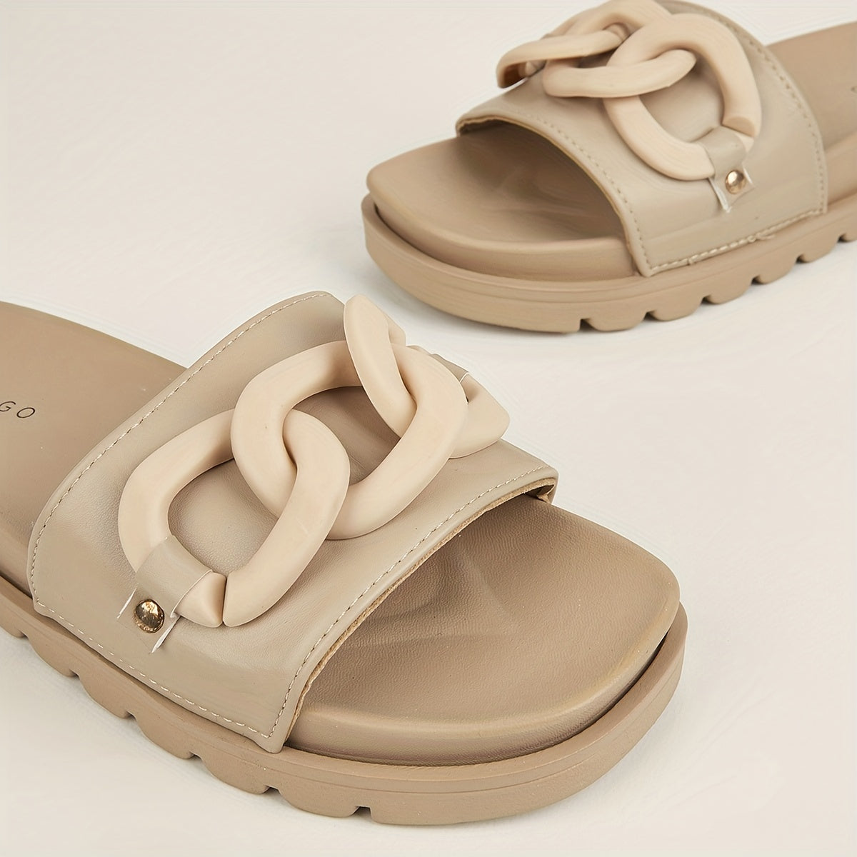 Women's Chain Decor Slide Sandals Soft Sole Summer Shoes