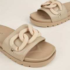 Women's Chain Decor Slide Sandals Soft Sole Summer Shoes