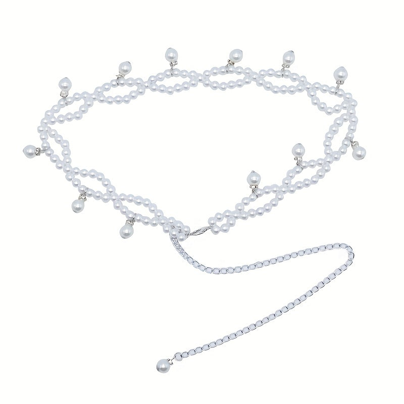 Faux Pearl Pendant Waist Chain Silvery Belly Chain Dress Girdle