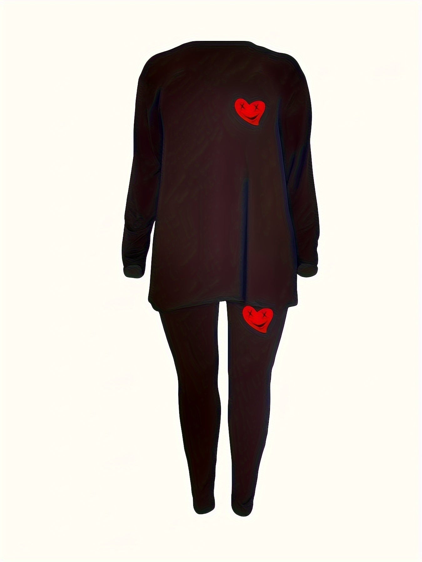  Funny Heart Print Tunic Top & Leggings Outfit Set
