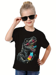 Girls 3D Dinosaur & Ice Cream Crew Neck T-shirt Summer Clothes