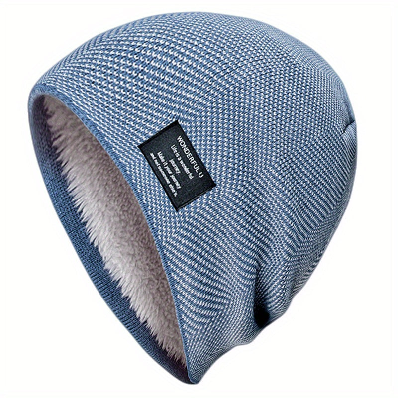 Fashionable Ear Protection Windproof Knit Beanie Hat With Plus Velvet