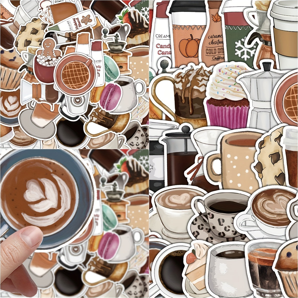 50pcs Coffee Series Phone Case Graffiti Sticker DIY Waterproof Decoration