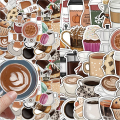 50pcs Coffee Series Phone Case Graffiti Sticker DIY Waterproof Decoration