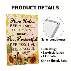 Sunflower Bee Kind Metal Tin Sign Wall Plaque