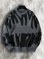 Knitted Letter Print Sweater Men's Casual Warm Crew Neck Pullover