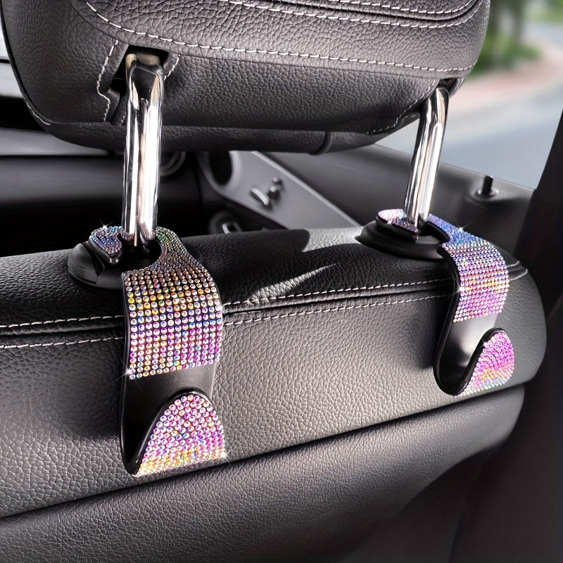 2pcs Bling Car Seat Back Hook Rhinestones Car Handbag Purse Holder