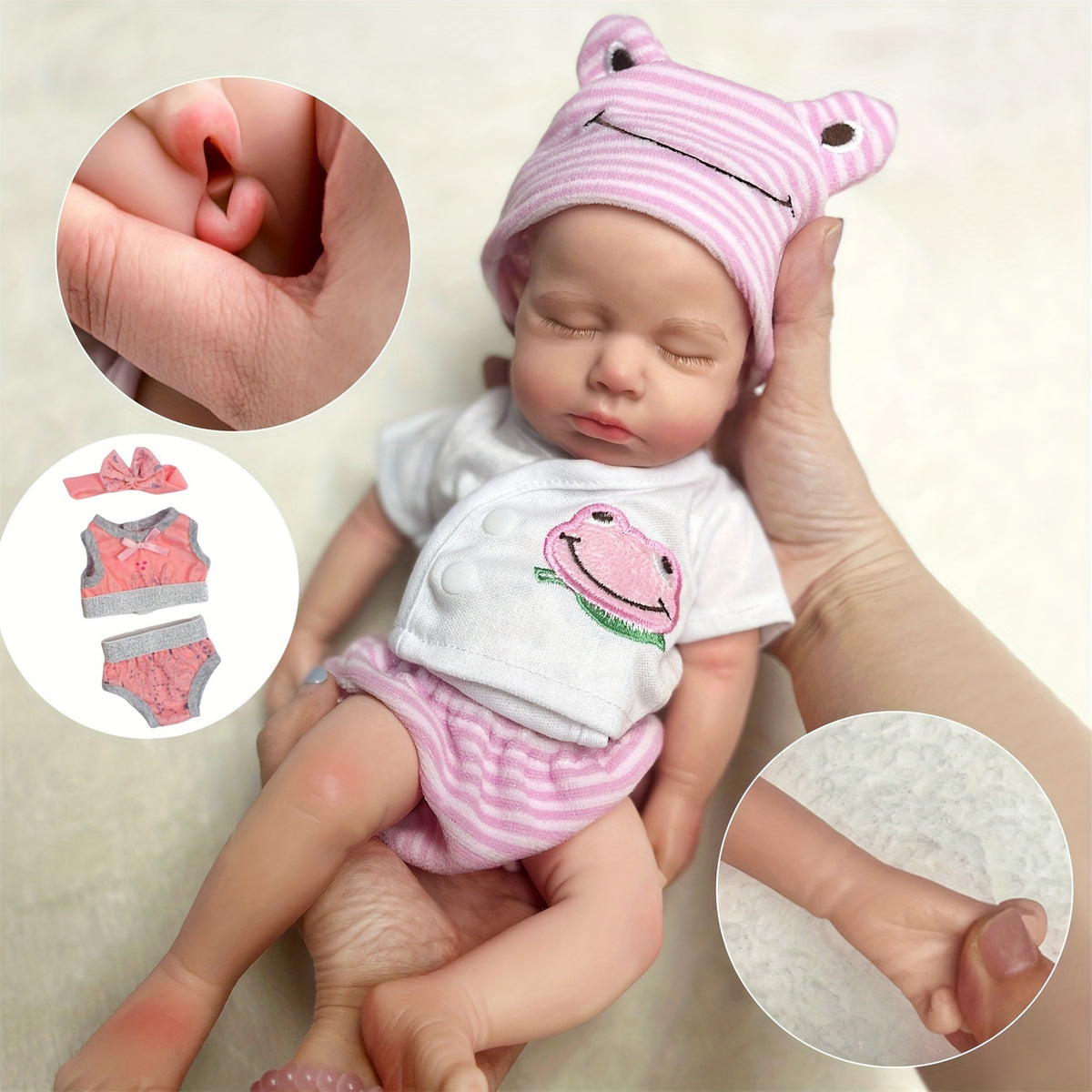 6" Reborn Baby Girl Doll Soft Silicone Lifelike Newborn with Pink Hat