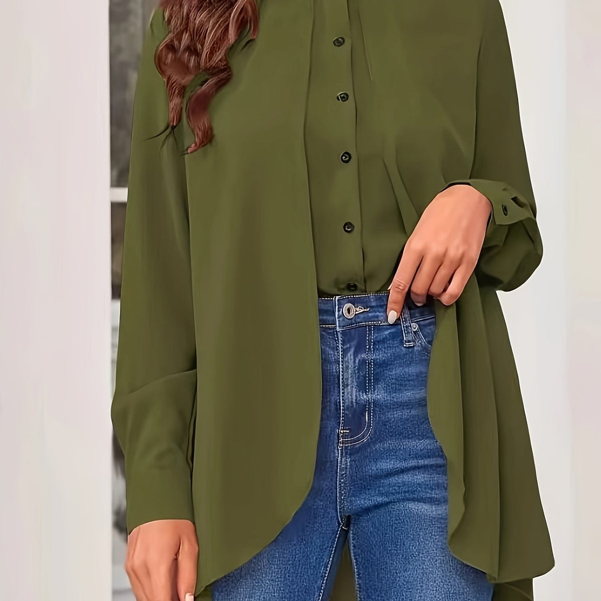  Lantern Sleeve Button Up Blouse