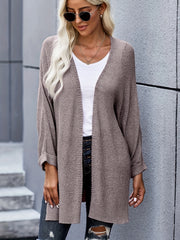  Solid Long Sleeve Open Front Knitted Cardigan