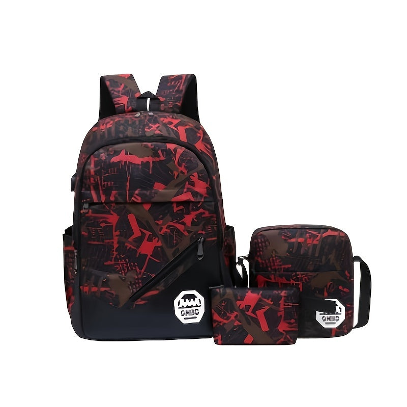 Men's Backpack Student Bag 3-Piece Set Outdoor Travel Mountaineering Bag
