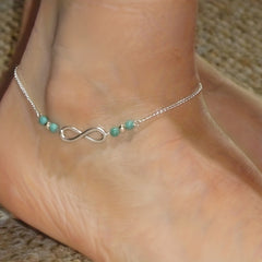 Round Turquoise Beads Chain Anklet 8 inch Foot Jewelry