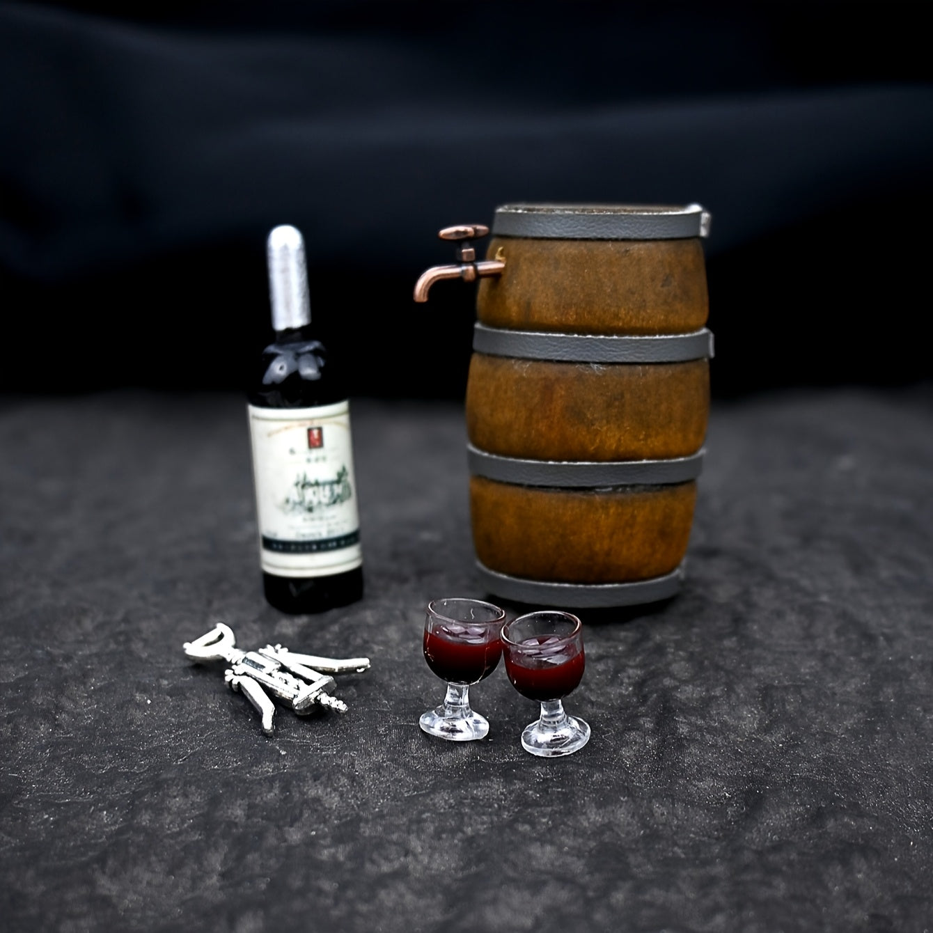 Micro Wine Scene Ornament Micro Oak Barrel Dollhouse Accessories