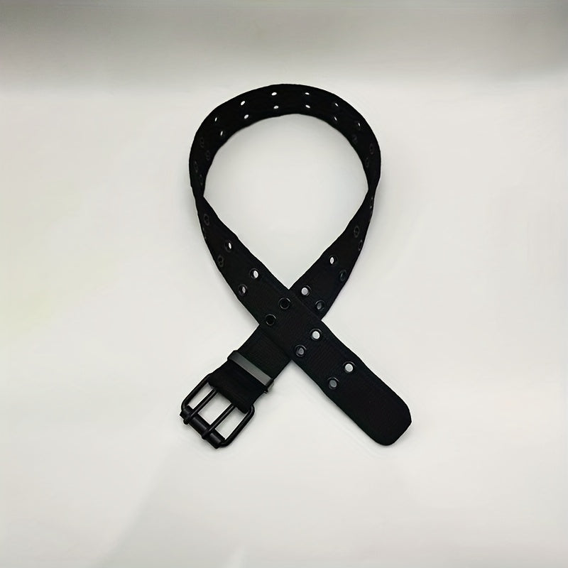Men's Heavy Duty Web Belt Solid Color Hole Buckle Waist Strap