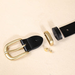 Vintage Women's Leather Belt Pin Half Round Buckle Cowhide Belt