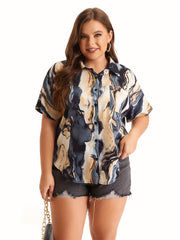  Marble Print Short Sleeve Button Up Shirt