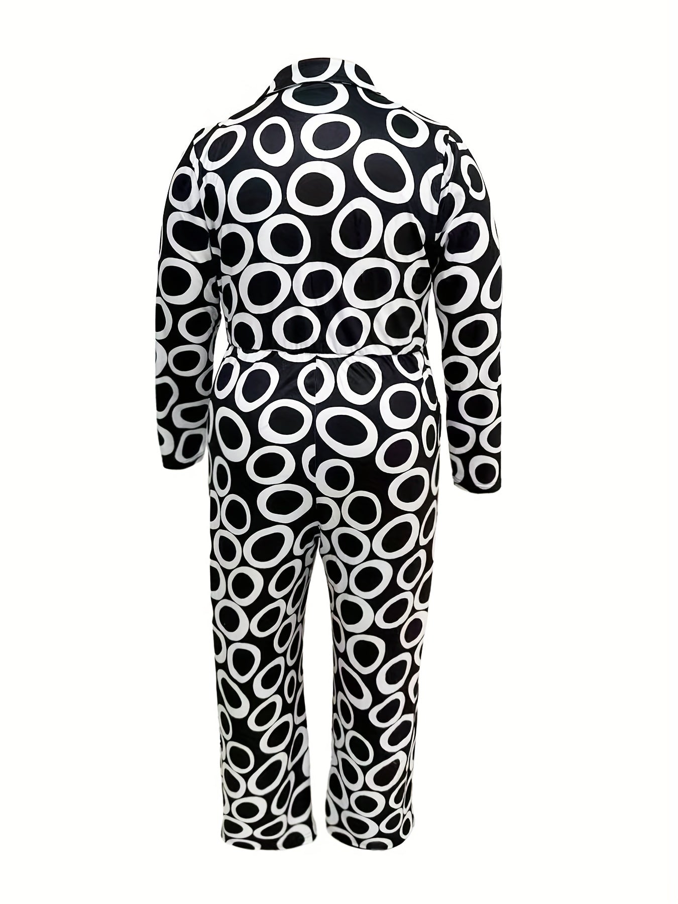  Geo Print Long Sleeve Wide Leg Jumpsuit
