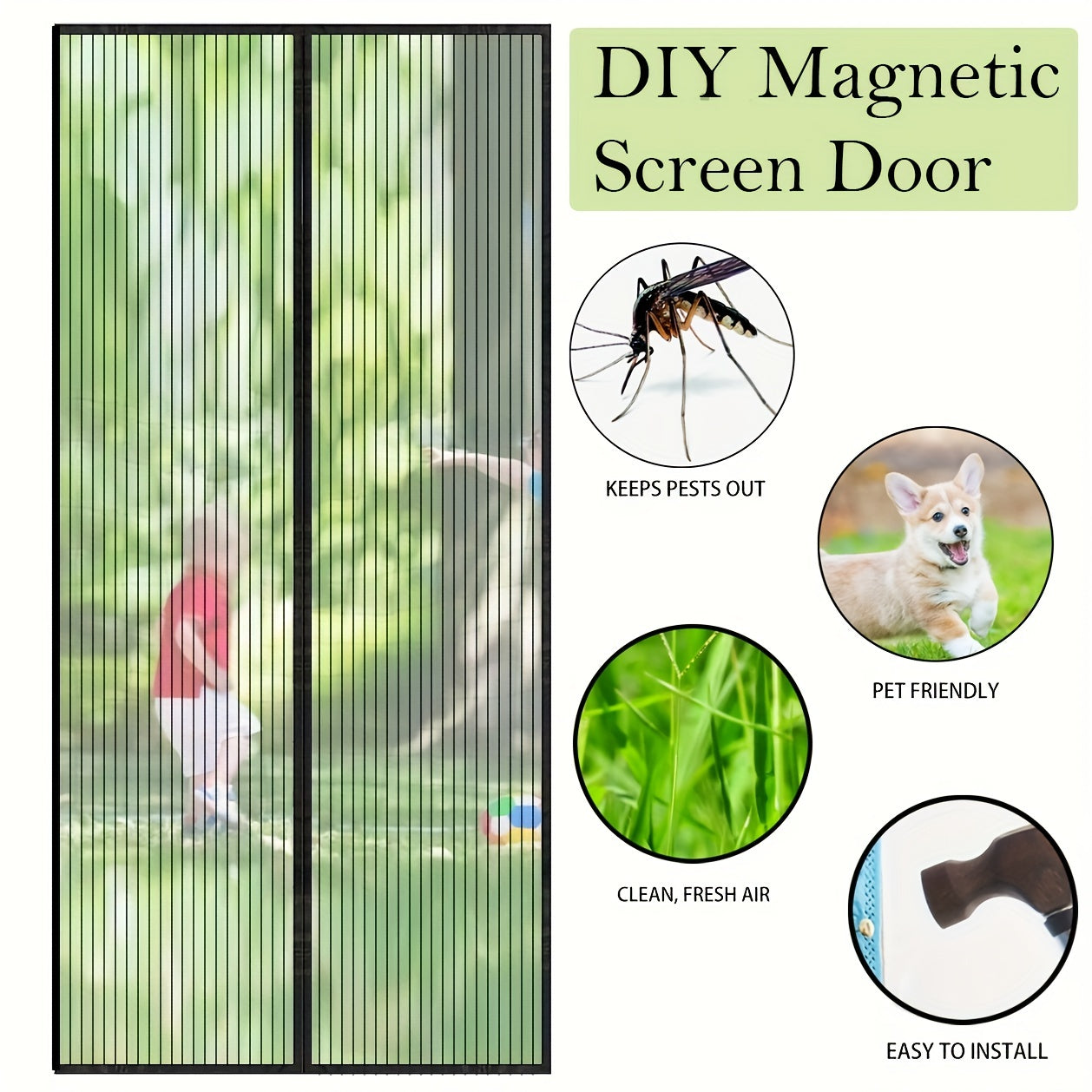 Magnetic Screen Door Easy Install Heavy Duty Mesh Keep Bugs Out