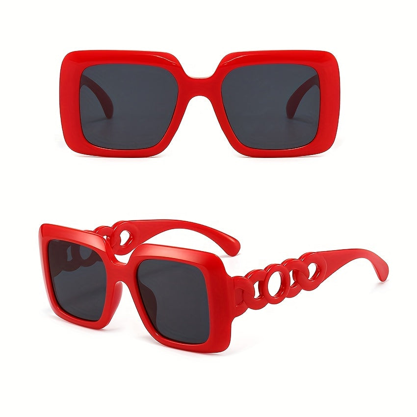 Square Frame Sunglasses Casual Photo Prop Glasses Chain UV400