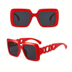 Square Frame Sunglasses Casual Photo Prop Glasses Chain UV400