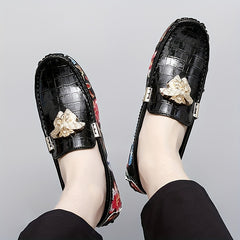 Men's Floral Slip On Loafers Metal Decor Rubber Sole Shoes