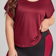 Solid Short Sleeve Sports Top Women's Plus Round Neck Medium Stretch