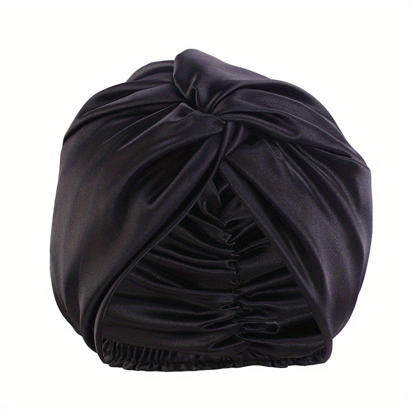 Soft Satin Bonnet Silk Double Layer Turban Night Cap Solid Pre Tied Knotted