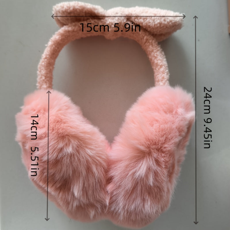 Women's Plush Teddy Bear Ear Warmers Soft Pink Cold Weather