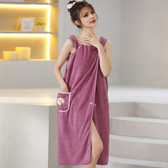 Coral Fleece Bathrobe Strong Absorption Spa Wrap Towel