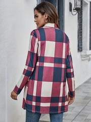  Colorblock Plaid Print Open Front Cardigan