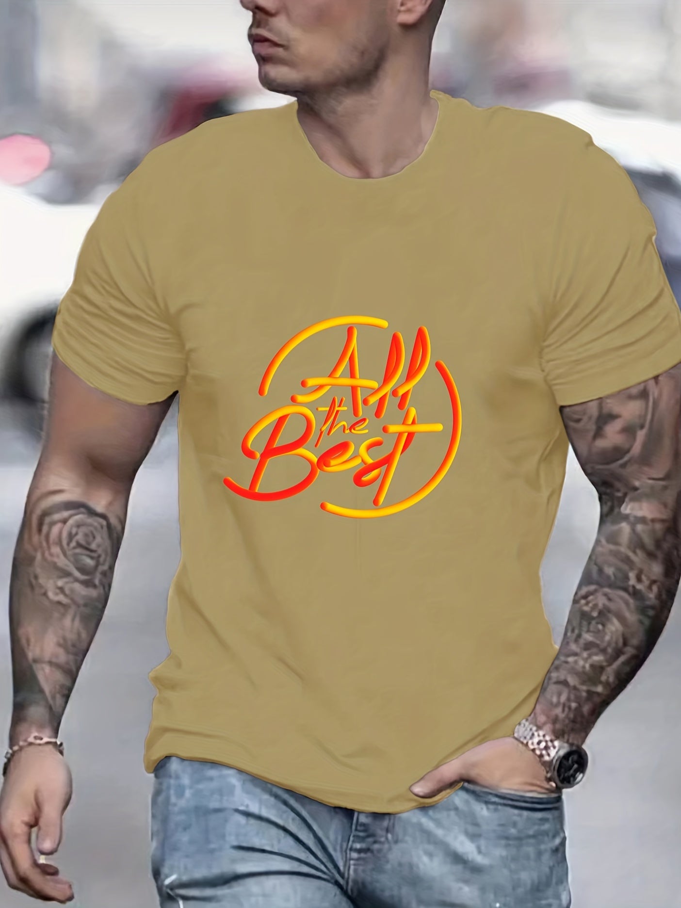 Men's Graphic Crew Neck Active T-Shirt for Summer