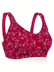 Floral Print Plus Size Wireless Comfort Bra