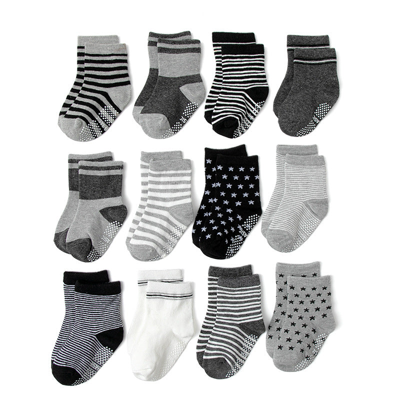 Baby Stars Striped Print Crew Socks Non slip Cotton Toddler Socks