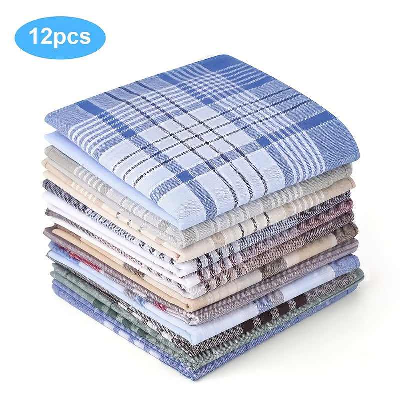 12 Pack Men's Soft Geometric Pattern Handkerchiefs Multicolor