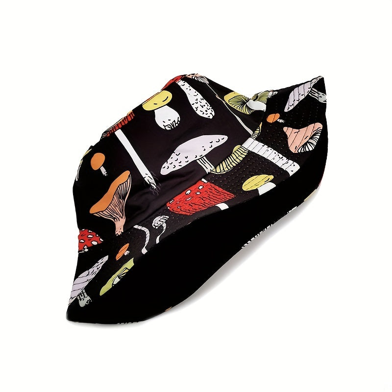 Mushroom Print Reversible Bucket Hat Casual Hip Hop Basin Hat
