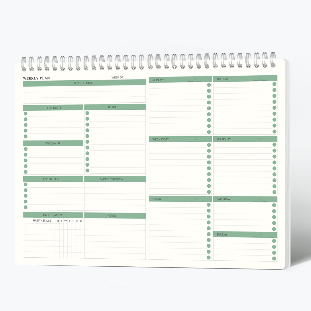 Undated Spiral Weekly Planning Pad with Weekly Goals Priority To Do List