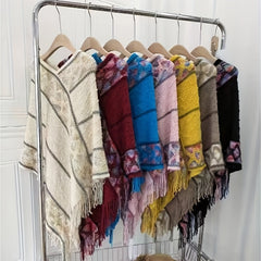 National Style Knitted Fringed Shawl V Neck for Spring & Autumn