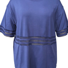  Sports Top Women's Plus Solid Contrast Mesh Short Sleeve Round Neck