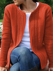  Solid Cable Long Sleeve Open Front Cardigan