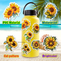 50pcs Sunflower Stickers Yellow Sunshine Stickers For Computer Phone Laptop Wat