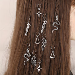 Gothic Style Hair Ring Charm Flame Snake Skeleton Pattern Dreadlock Braid Hair
