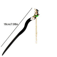 Vintage Chinese Style Hanfu Hairpin Lily Flower Tassel Wooden Hair Pin