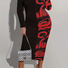  Off Shoulder Graffiti Print Maxi Midi Dress