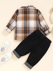 2pc Baby Boys Plaid Shirt & Ripped Denim Jeans Set Toddler Clothes