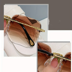 Ombre Lens Sunglasses Metal Temple Rimless UV400